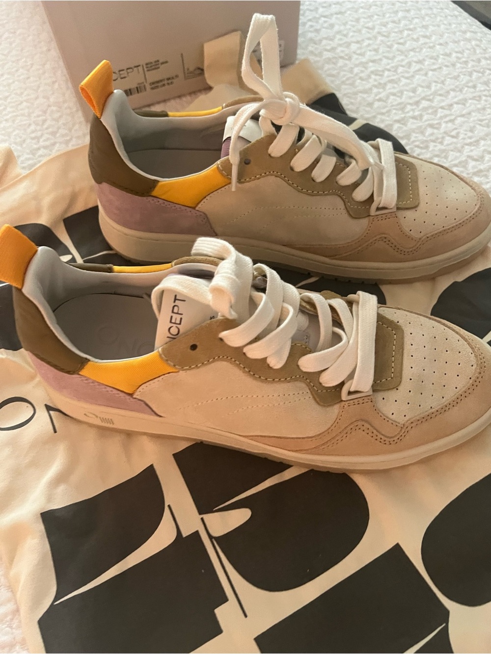 CONCEPT Beige Multi-Color Leather Sneakers for Women
